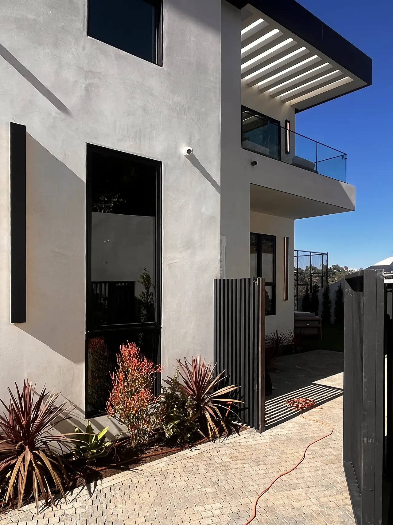 Exterior plaster facade of a modern home